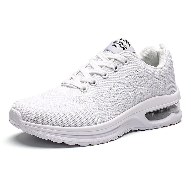 Casual Flyknit running shoes in multiple colours showing mesh upper and PU sole.