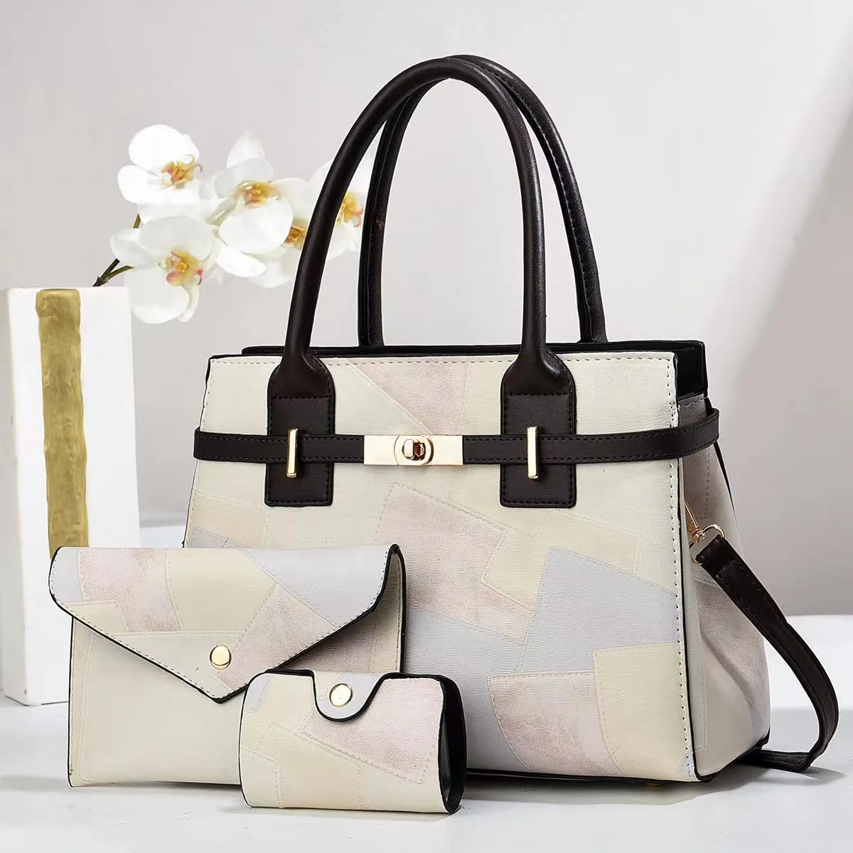 Women's large capacity PU crossbody shoulder bag horizontal shape with stitching and patchwork in Style 1 colour