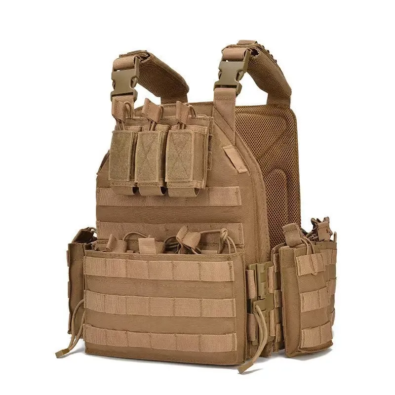 Solid colour Oxford cloth tactical vest in army green shown front view for outdoor use