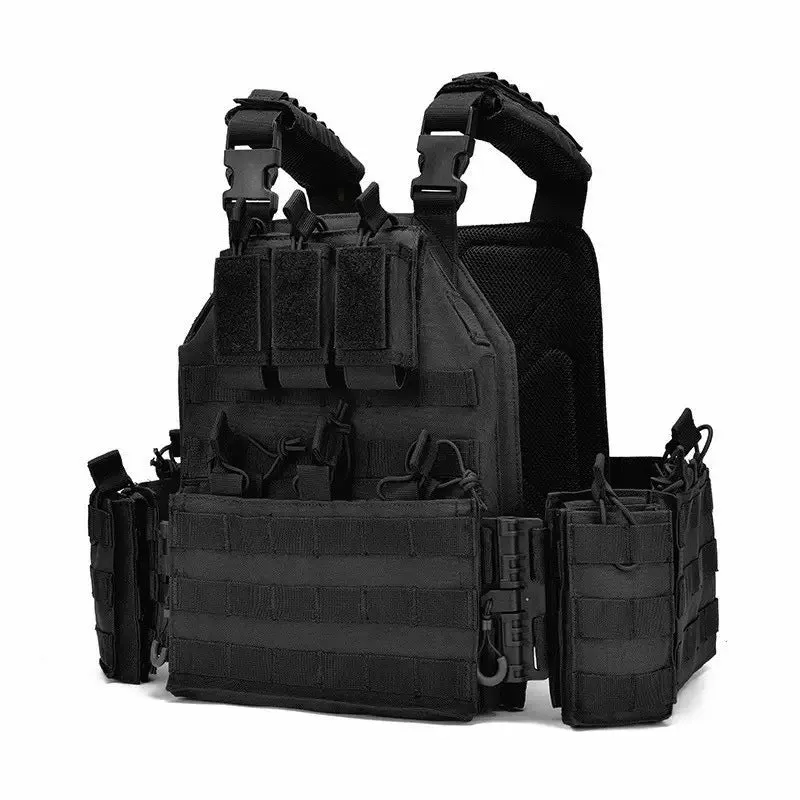 Solid colour Oxford cloth tactical vest in army green shown front view for outdoor use