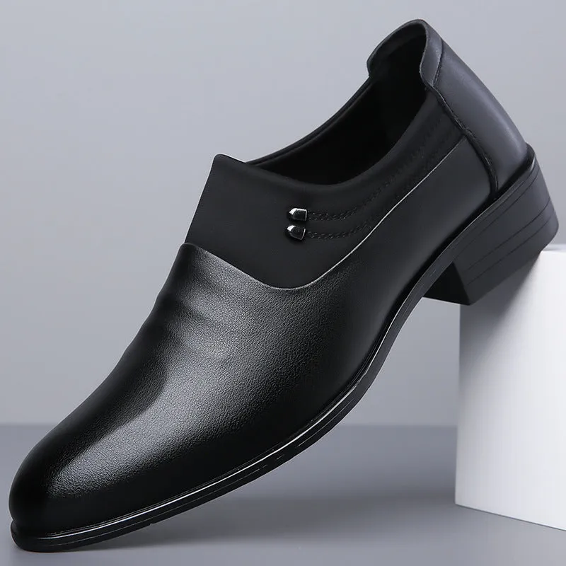 Men's business leather pointed toe pumps in white with low-top PU upper and rubber sole