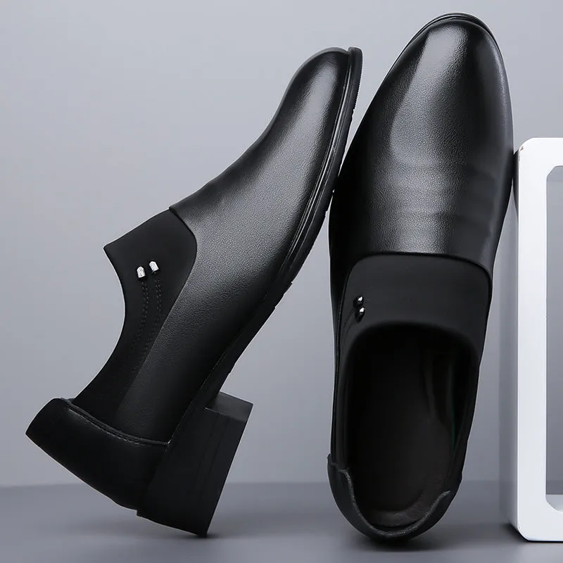 Men's business leather pointed toe pumps in white with low-top PU upper and rubber sole