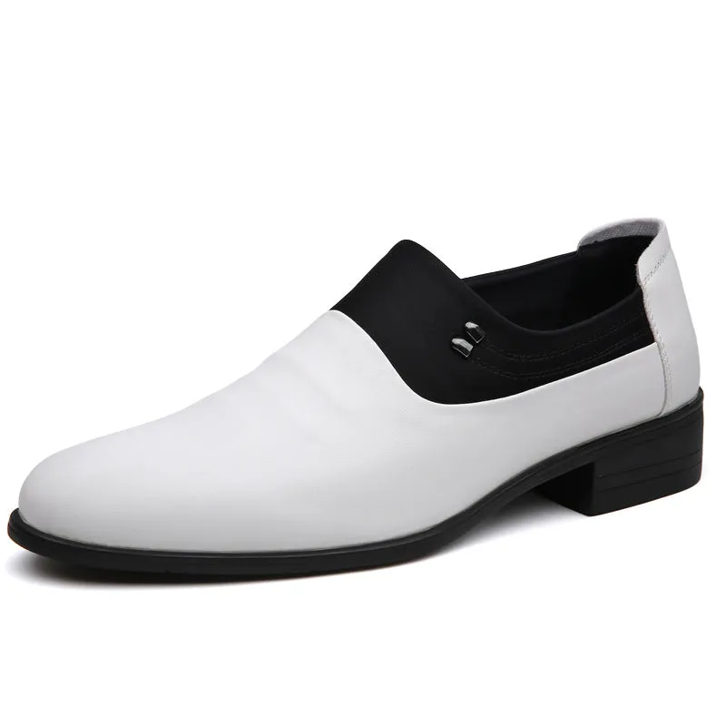 Men's business leather pointed toe pumps in white with low-top PU upper and rubber sole