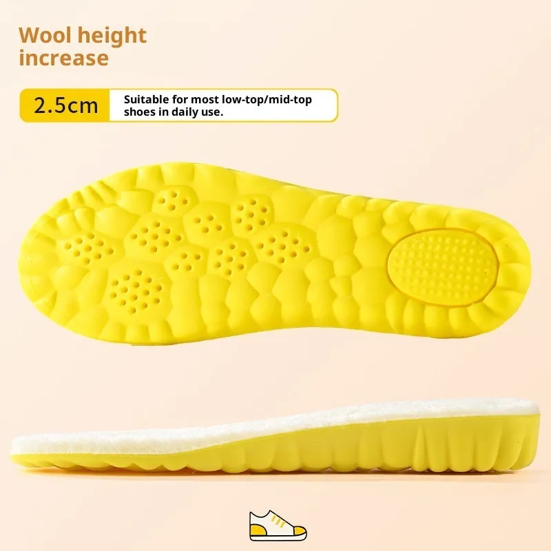 Wool fleece lined cloud height increasing insole in warm winter style, available in 1.5cm to 3.5cm heights, sizes 35-46