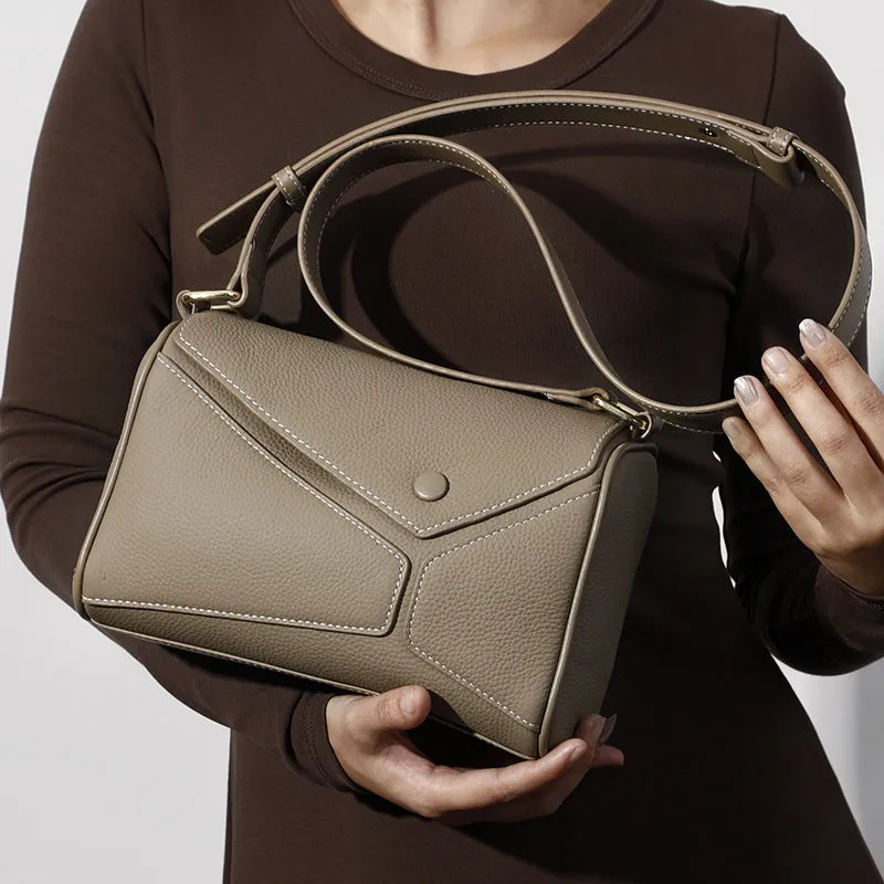 Genuine leather women's crossbody bag in brown, first layer cowhide, soft square shape with zipper changing bag