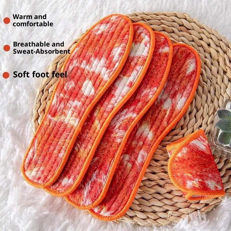 Pair of integrated soft felt thermal insoles with velvet padding in Red Phoenix Tail Bare Pad colour, sizes 35-45