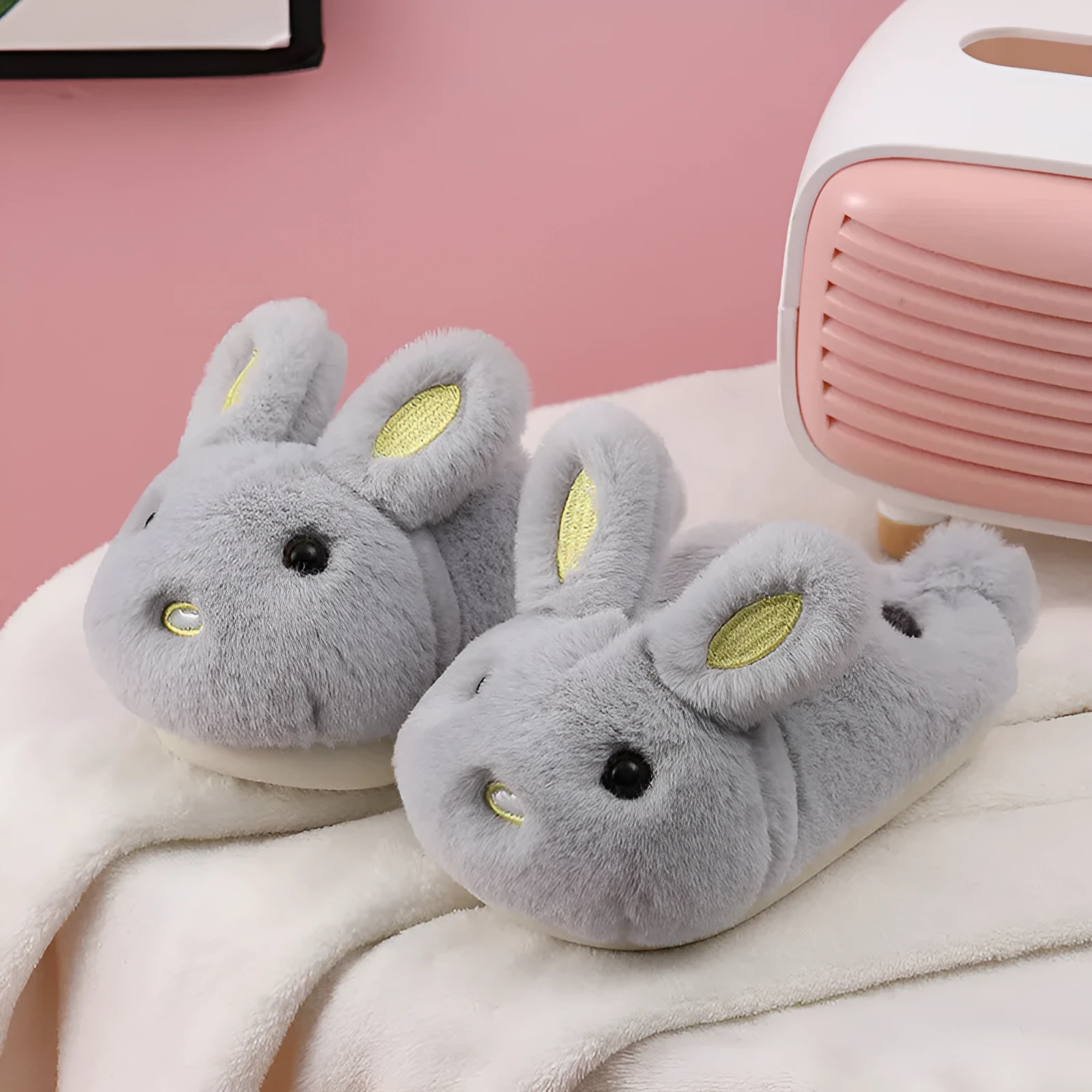 Children autumn winter cotton slippers non-slip PVC sole flower pattern gray pink yellow indoor home multiple sizes