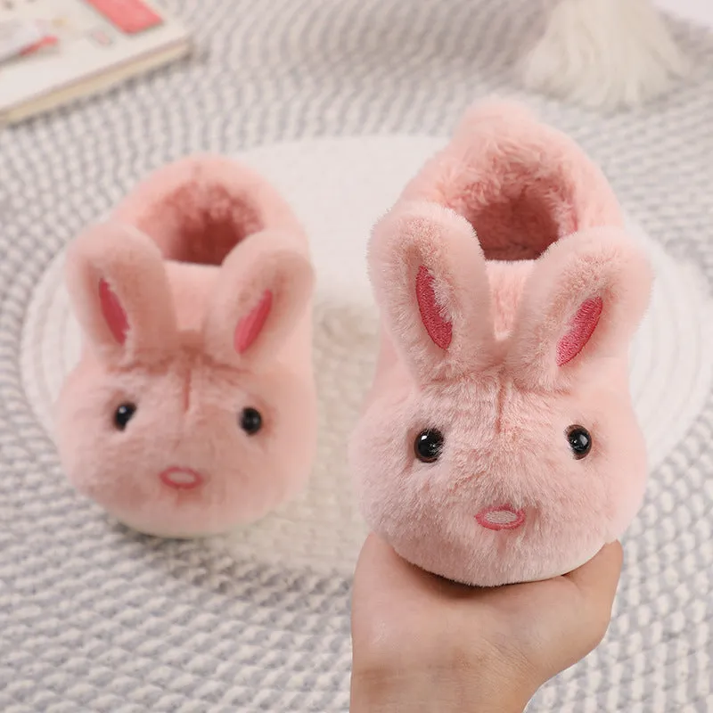 Children autumn winter cotton slippers non-slip PVC sole flower pattern gray pink yellow indoor home multiple sizes