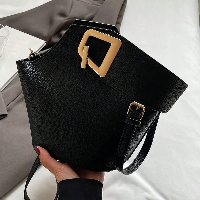 Light luxury commuter crossbody women's basket bag in PU leather bucket shape with internal phone pocket