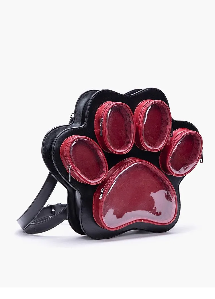 Multi-layer cat paw Japanese ladies' bag in black pink with love stitches and waterproof PU outer