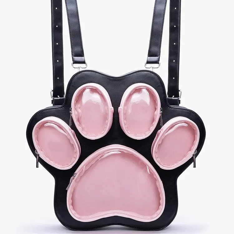 Multi-layer cat paw Japanese ladies' bag in black pink with love stitches and waterproof PU outer