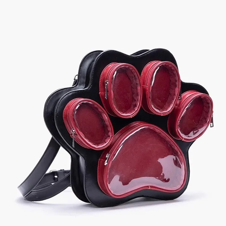 Multi-layer cat paw Japanese ladies' bag in black pink with love stitches and waterproof PU outer
