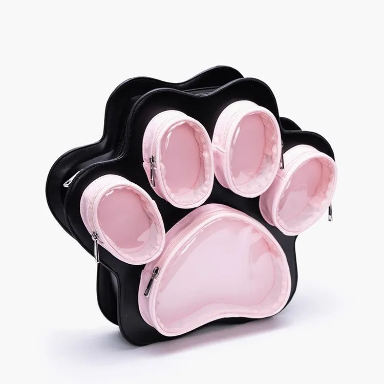 Multi-layer cat paw Japanese ladies' bag in black pink with love stitches and waterproof PU outer