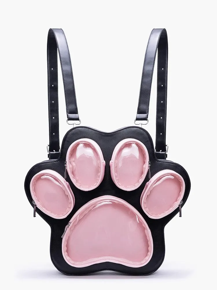 Multi-layer cat paw Japanese ladies' bag in black pink with love stitches and waterproof PU outer