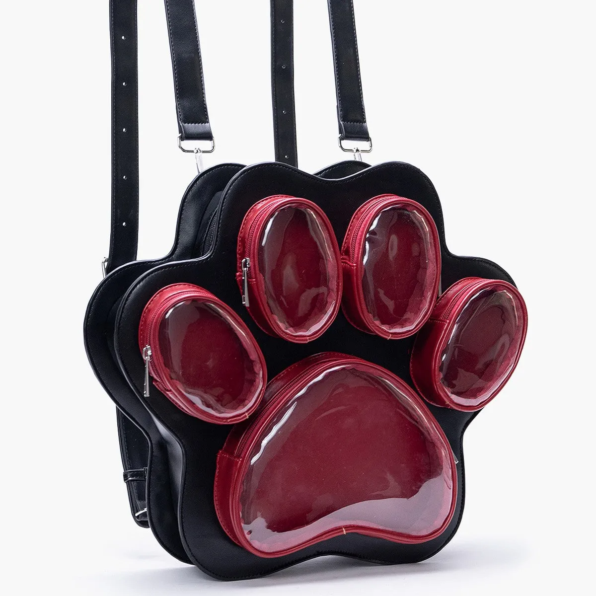 Multi-layer cat paw Japanese ladies' bag in black pink with love stitches and waterproof PU outer