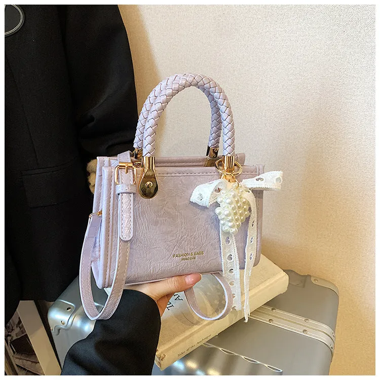 Crossbody small square bag in PU with spliced design, single strap, available in five colours