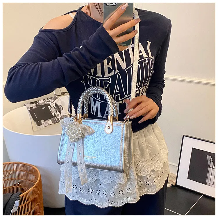 Crossbody small square bag in PU with spliced design, single strap, available in five colours