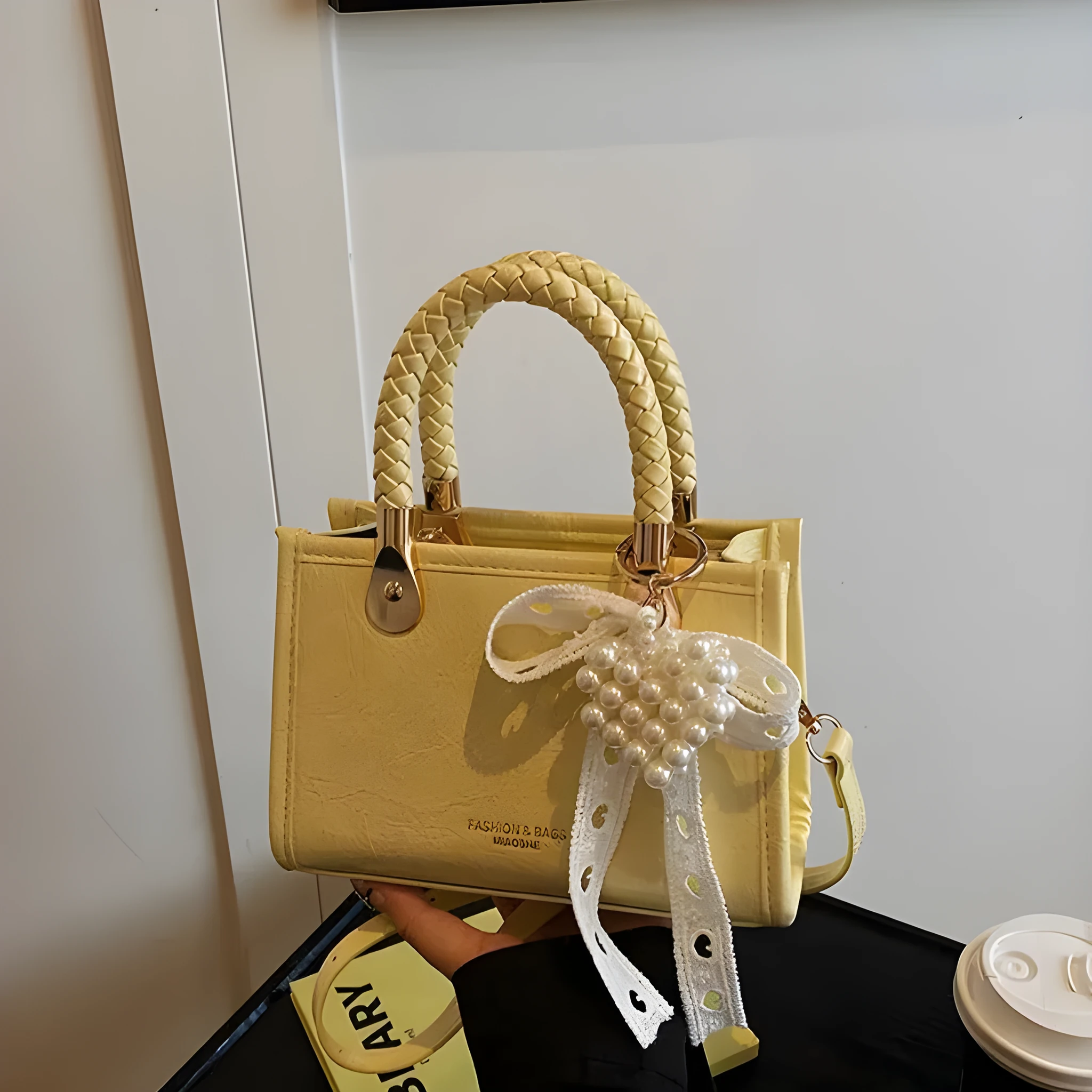 Crossbody small square bag in PU with spliced design, single strap, available in five colours