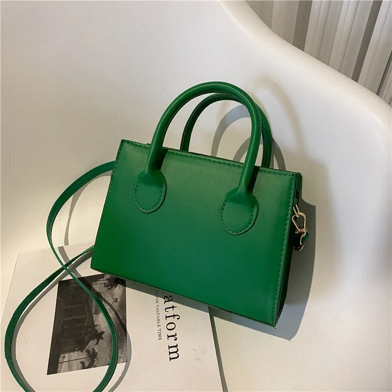 Retro casual women's small square bag in PU leather with single shoulder strap and document compartment