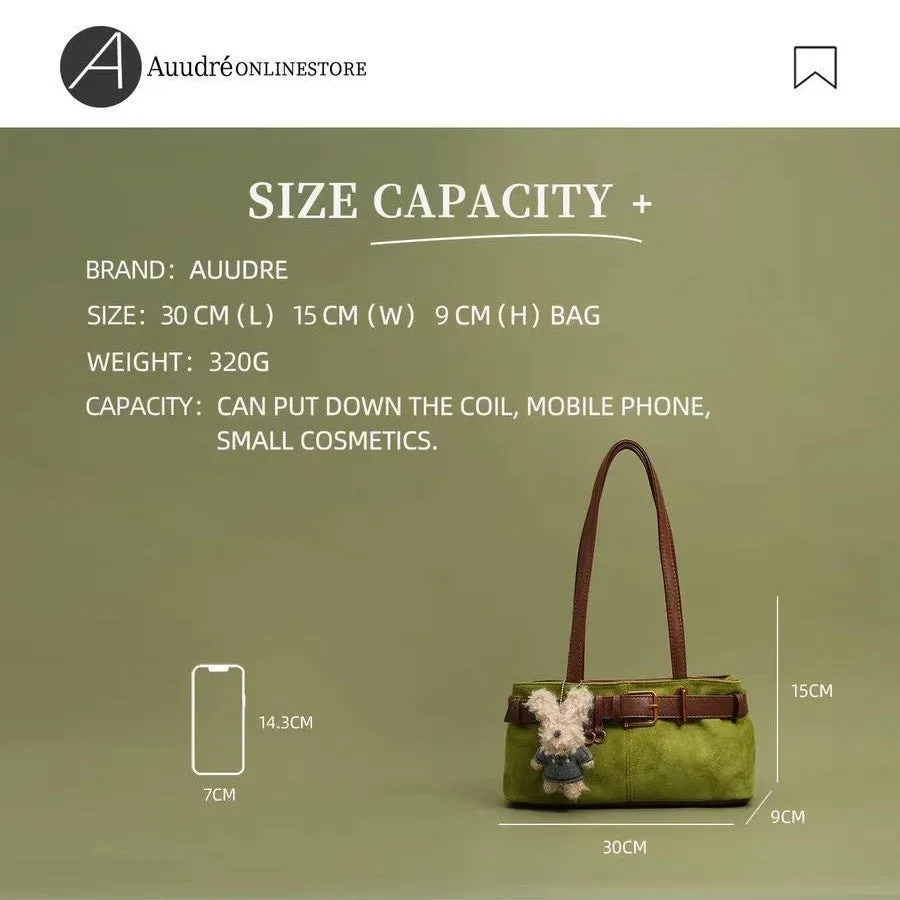 Retro cotton single shoulder tote bag in green with stitching and colour blocking, horizontal square shape, double straps
