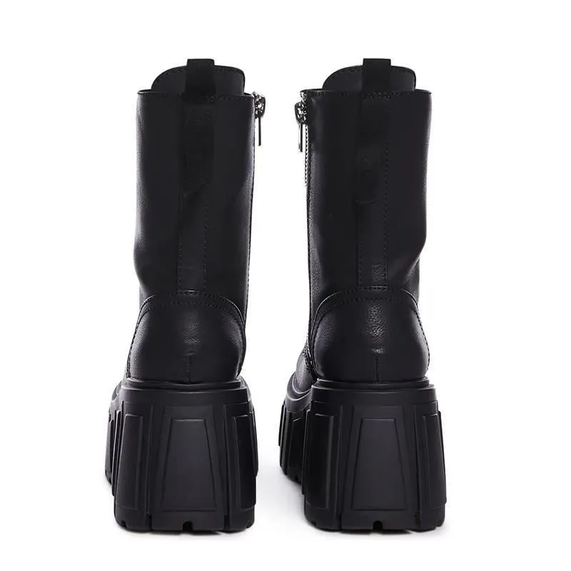 British style punk Martin boots in Black 518 with cross strap and pointed toe