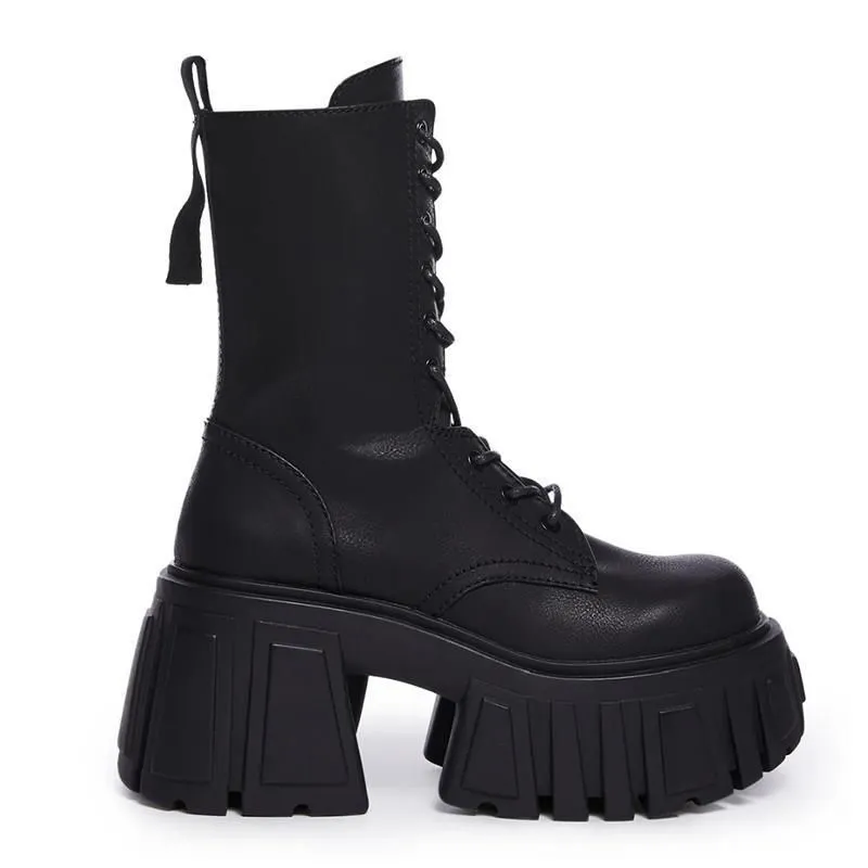 British style punk Martin boots in Black 518 with cross strap and pointed toe