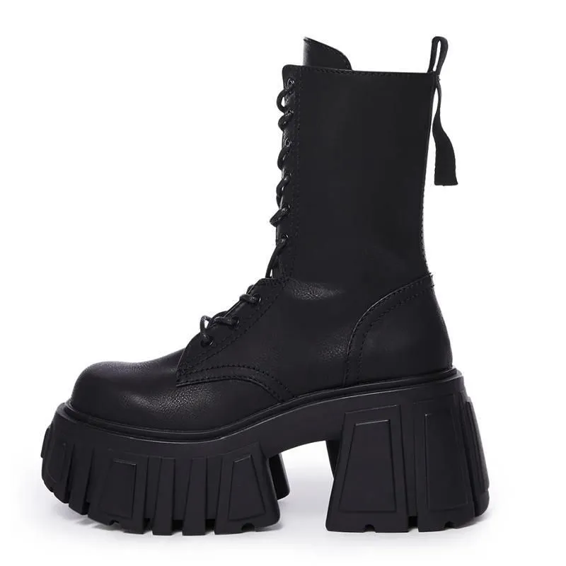 British style punk Martin boots in Black 518 with cross strap and pointed toe