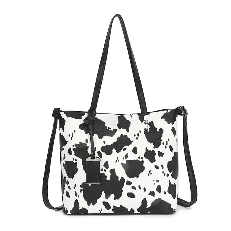 Women's soft PU shoulder bag in leopard print urban minimalist style black milk pattern and brown cow pattern