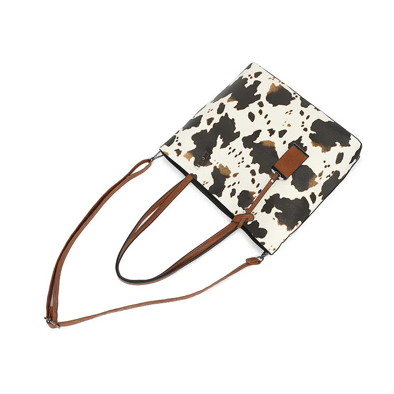 Women's soft PU shoulder bag in leopard print urban minimalist style black milk pattern and brown cow pattern