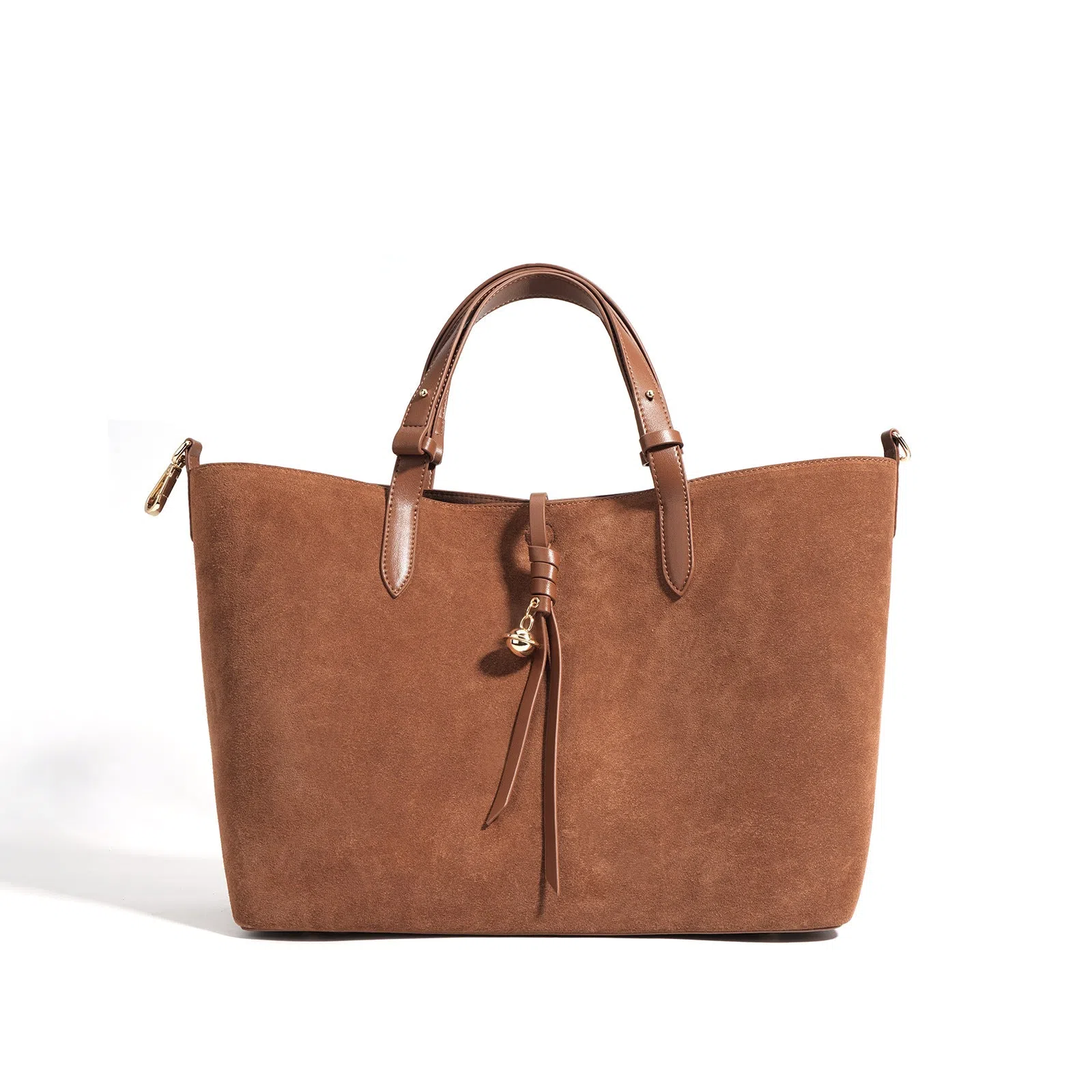 Autumn and winter Maillard-style retro tote bag in olive green with bucket shape, cotton lining, and document pocket