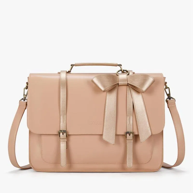 Women's polyurethane butterfly laptop bag in pink with romantic summer garden print