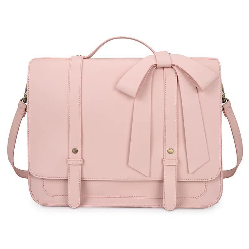 Women's polyurethane butterfly laptop bag in pink with romantic summer garden print