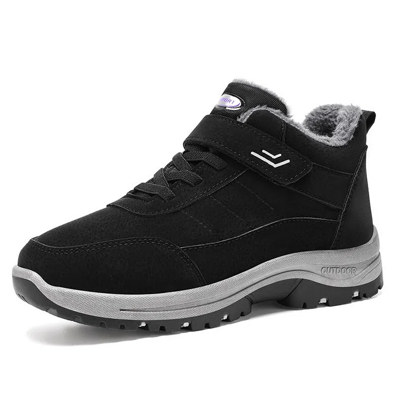 High-top outdoor snow boots with thick PVC sole, artificial PU upper, and stitching details, available in multiple colours