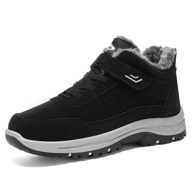 High-top outdoor snow boots with thick PVC sole, artificial PU upper, and stitching details, available in multiple colours