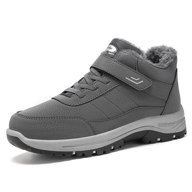 High-top outdoor snow boots with thick PVC sole, artificial PU upper, and stitching details, available in multiple colours