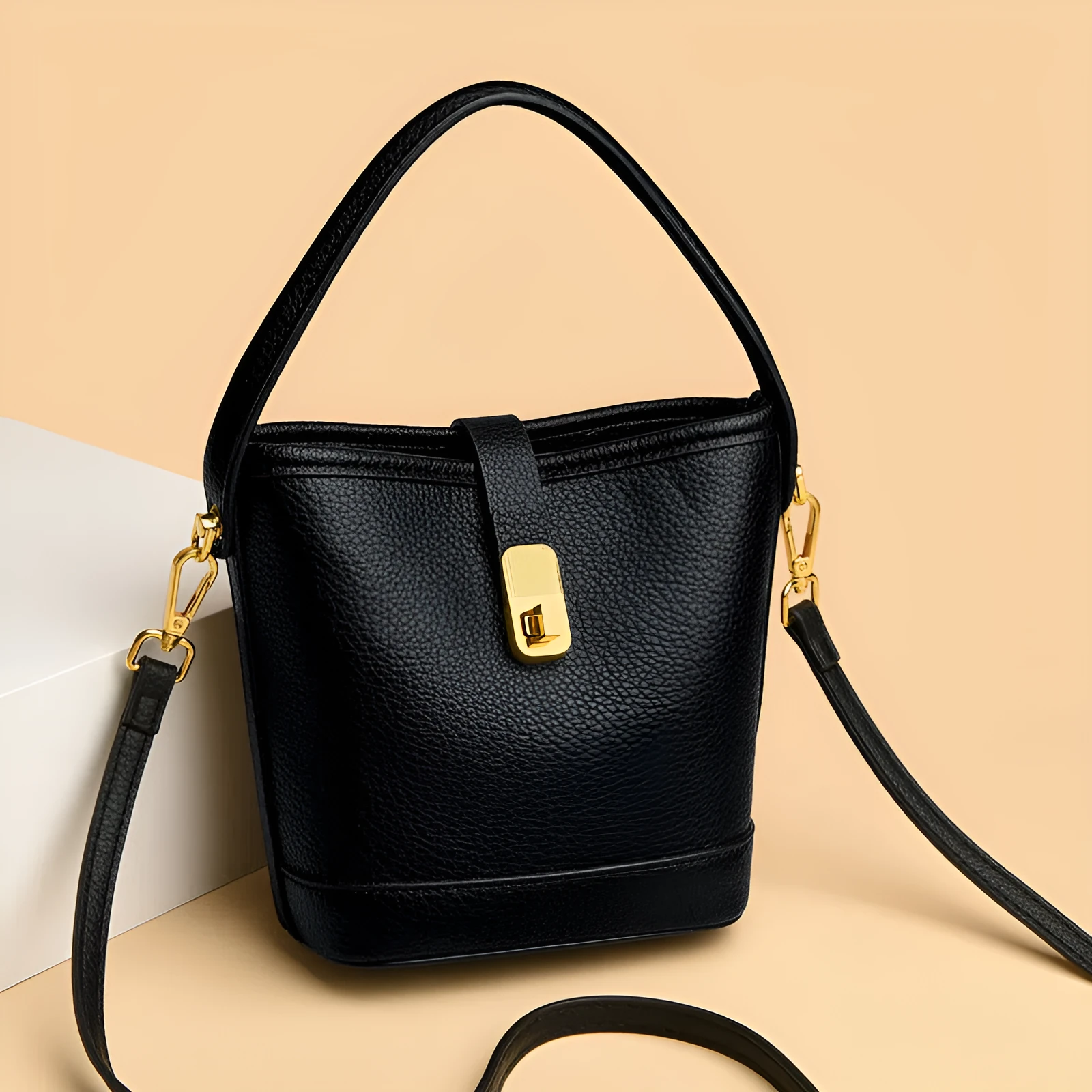 Multi-layer single shoulder bag in soft PU leather with nylon lining and 3D outer pocket