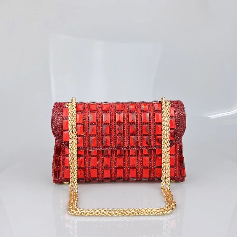 Shiny glass rhinestone chain clutch bag with dedicated phone compartment in retro style