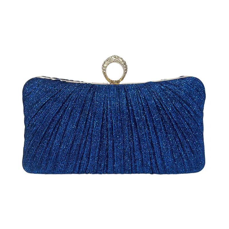 New Chinese-style banquet bag, women's cross-body pleated dress handbag, polyester, pillow shape, silver colour