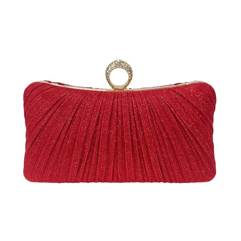 New Chinese-style banquet bag, women's cross-body pleated dress handbag, polyester, pillow shape, silver colour
