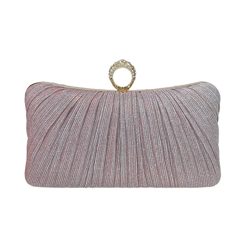 New Chinese-style banquet bag, women's cross-body pleated dress handbag, polyester, pillow shape, silver colour