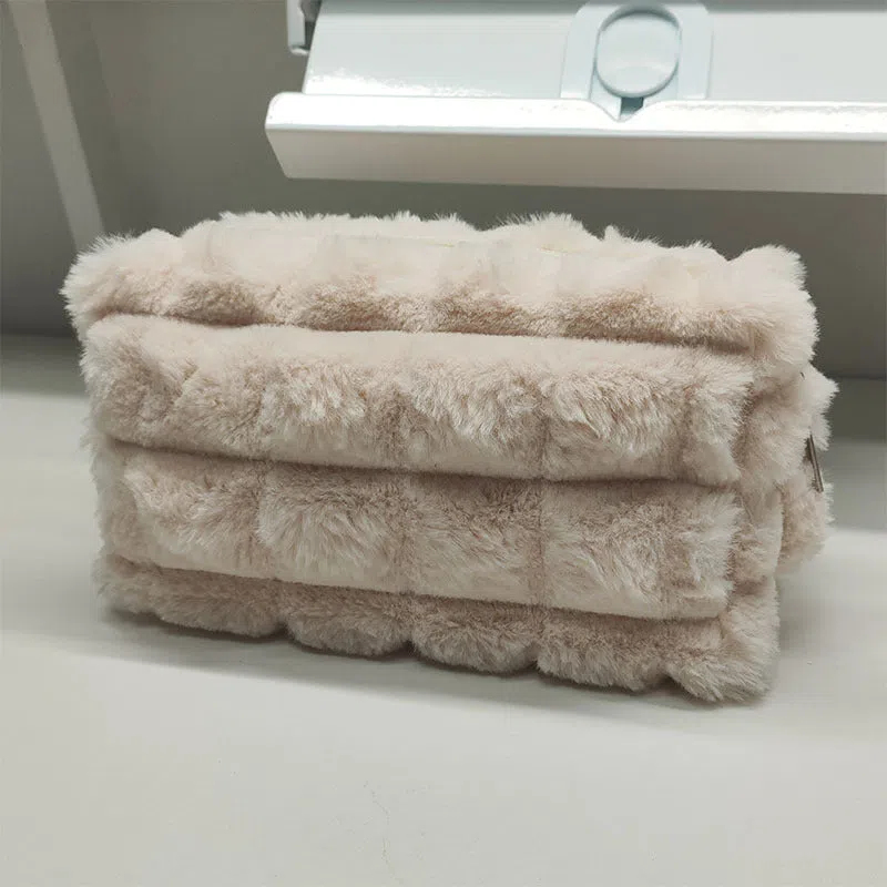 DIY plush Maillard-style student pencil case in beige colour with soft exterior