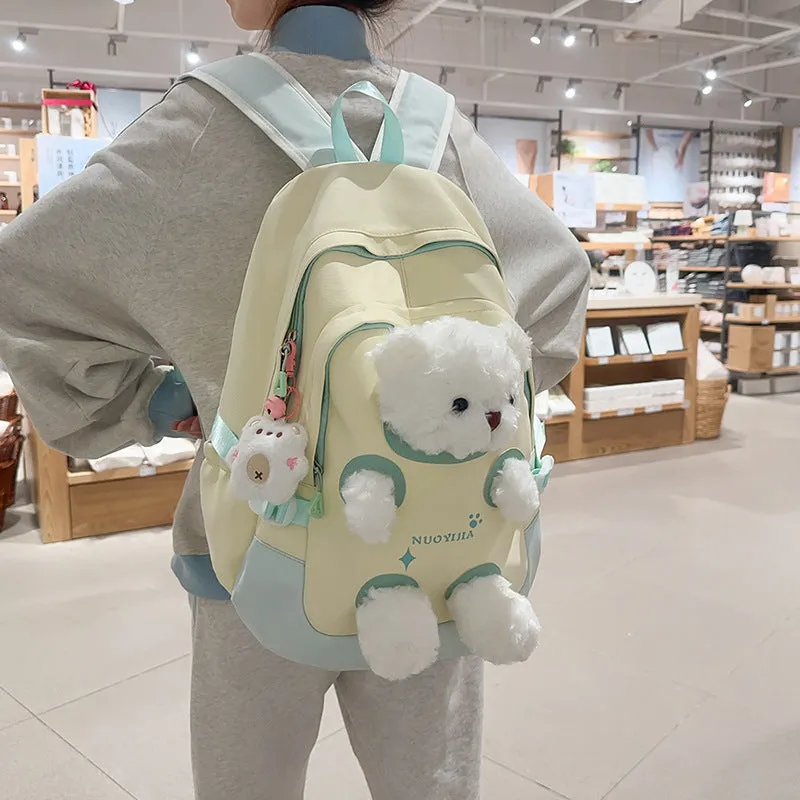 Nylon school backpack in macaron colours with curved shoulder straps and 20-35L capacity