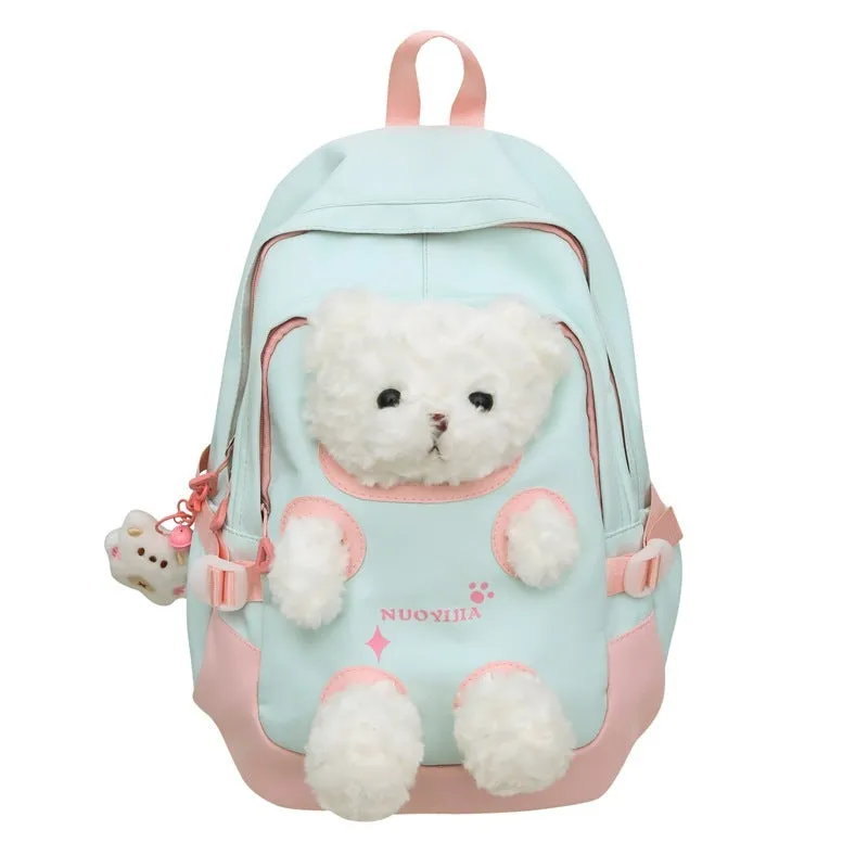 Nylon school backpack in macaron colours with curved shoulder straps and 20-35L capacity