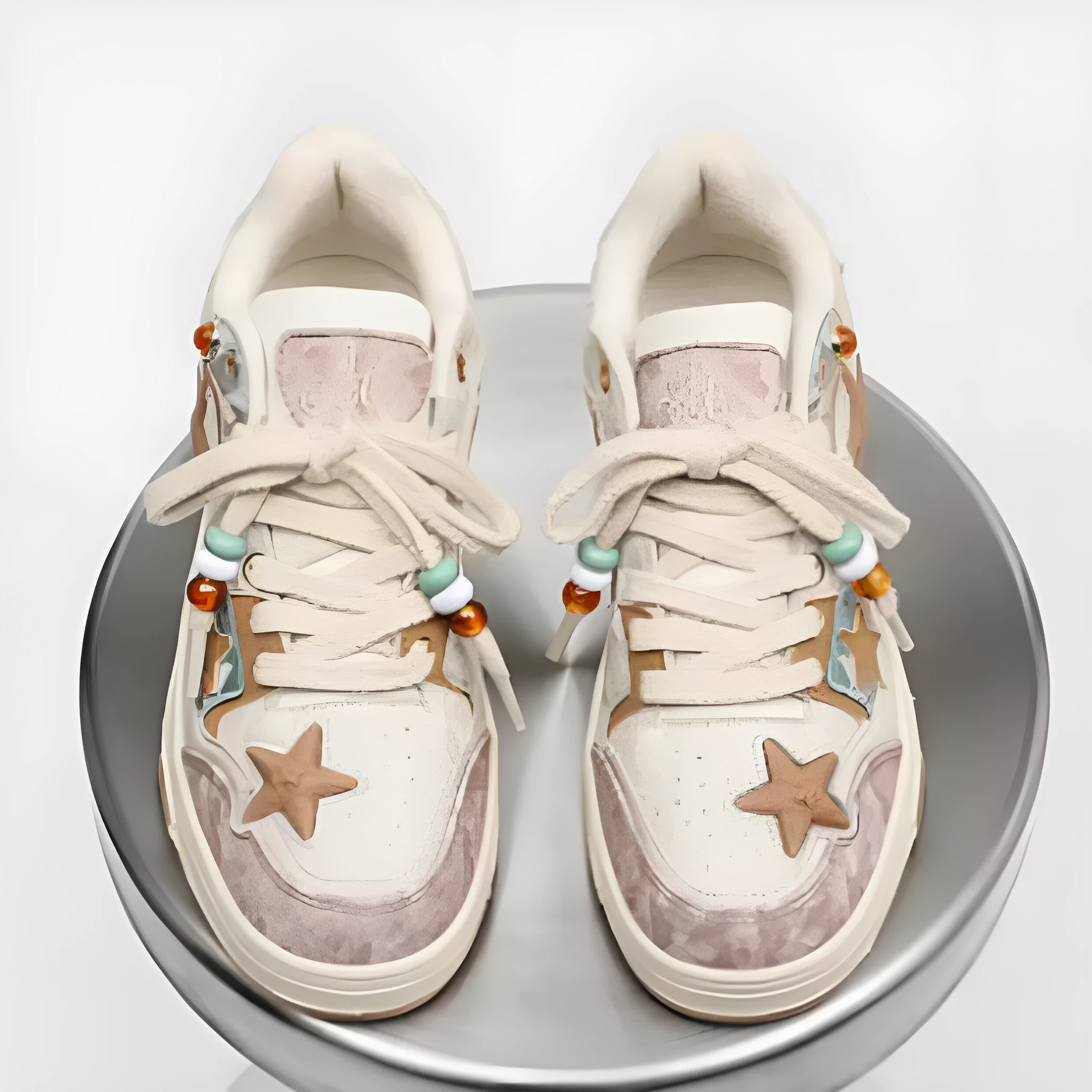 High-end platform sneakers with star pattern in pink, lace-up fabric upper, sizes 36-44