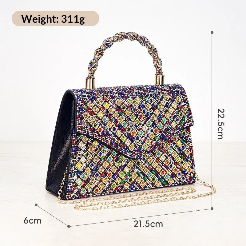 European retro handbag with diamond inlay in TW280 gold colour hard shell polyester crossbody bag