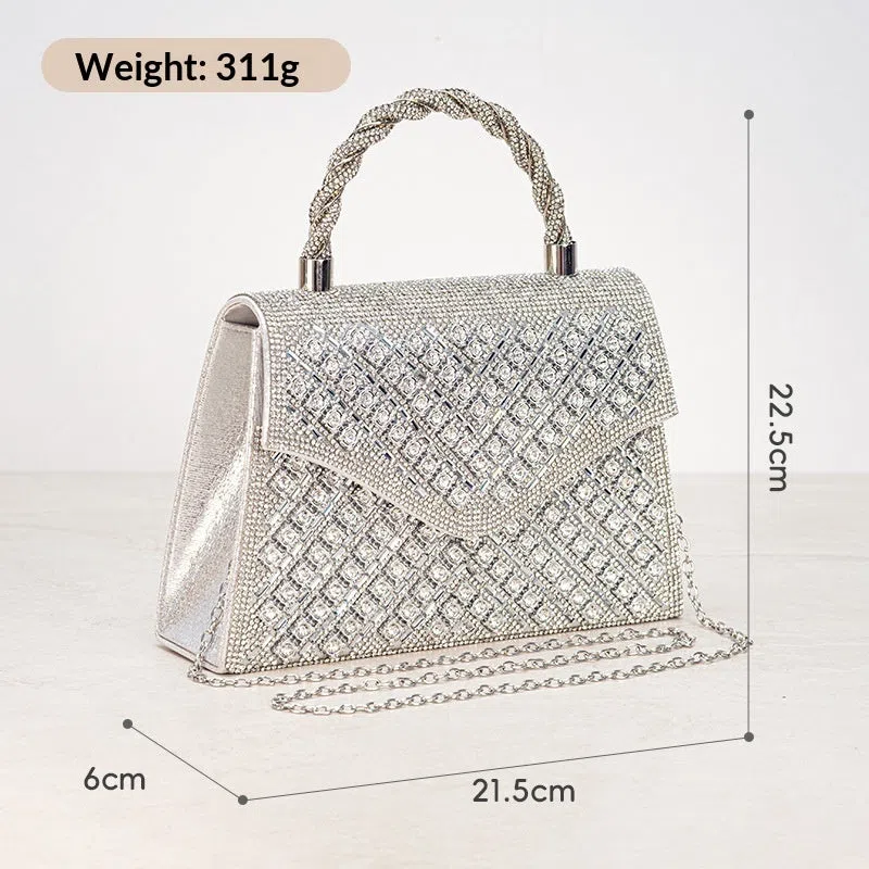 European retro handbag with diamond inlay in TW280 gold colour hard shell polyester crossbody bag