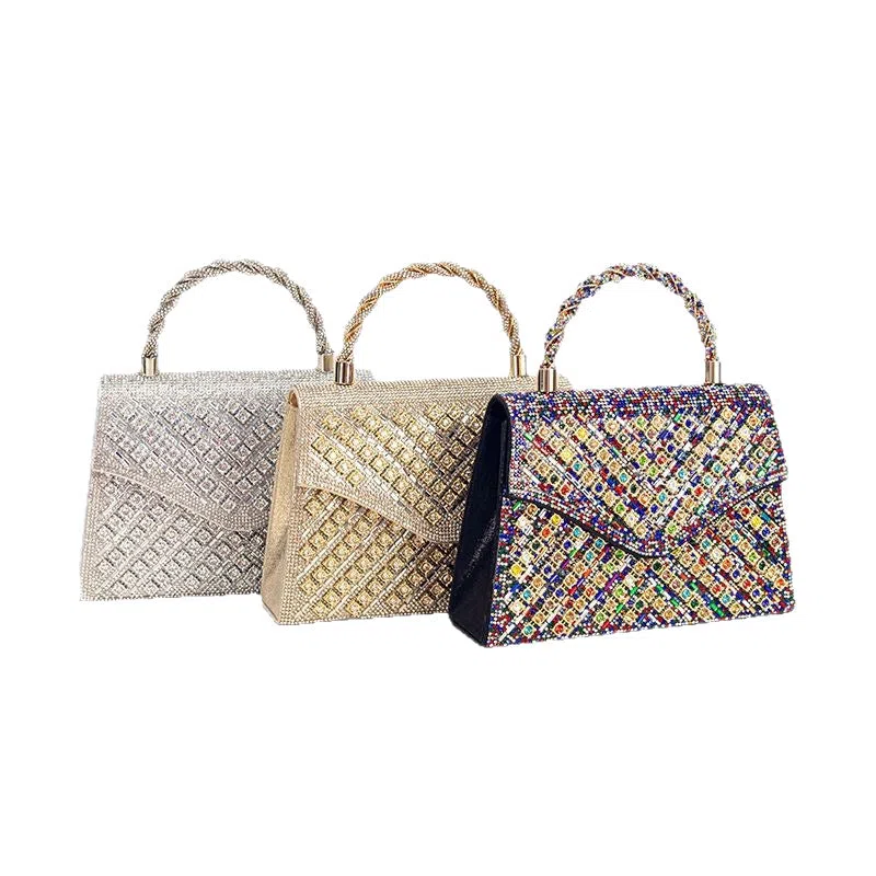 European retro handbag with diamond inlay in TW280 gold colour hard shell polyester crossbody bag