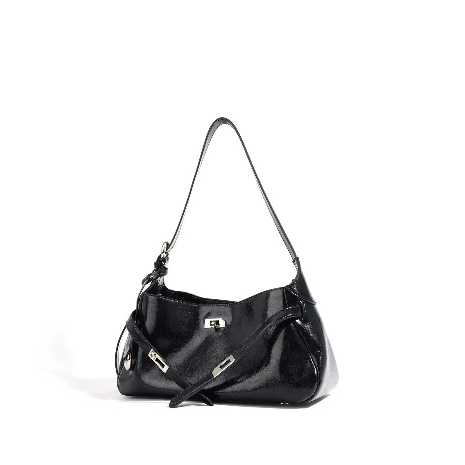 Genuine leather horizontal square crossbody bag with stitching and inner zippered compartment in brown