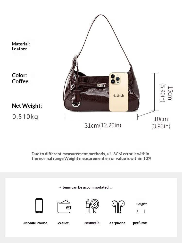 Genuine leather horizontal square crossbody bag with stitching and inner zippered compartment in brown
