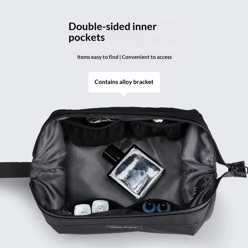 Men's large capacity toiletry bag made of oxford cloth in solid black colour for travel